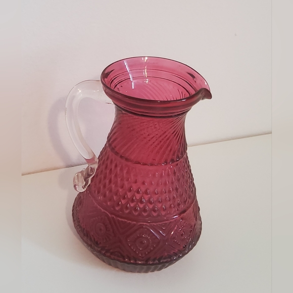 Vintage Pressed Cranberry Glass Pitcher - Picture 2 of 5